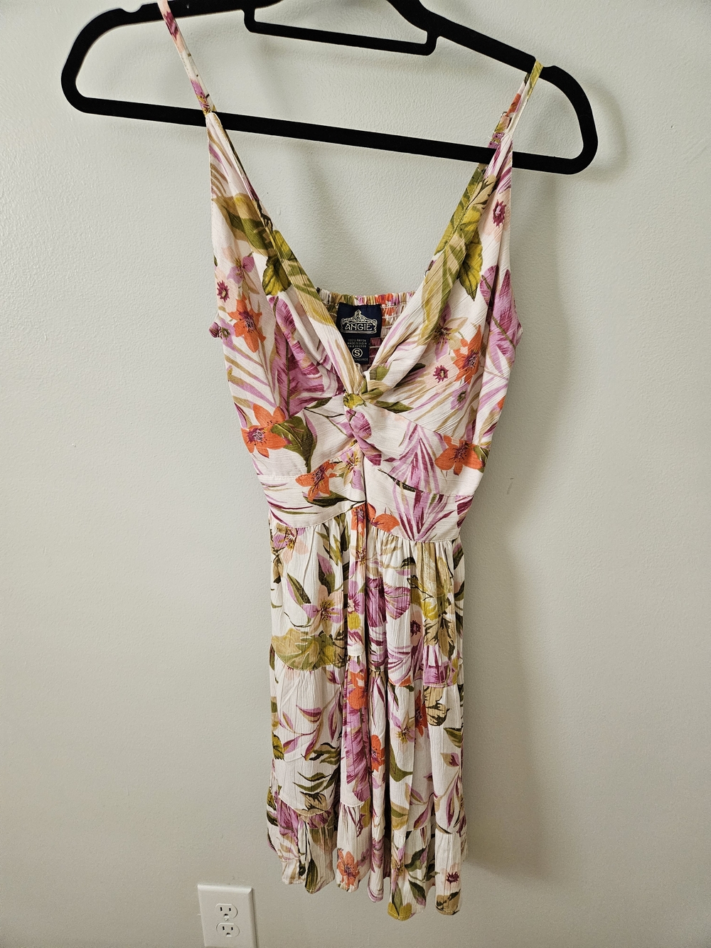 Angie White Mini Dress with Pink, Orange & Green Floral Print